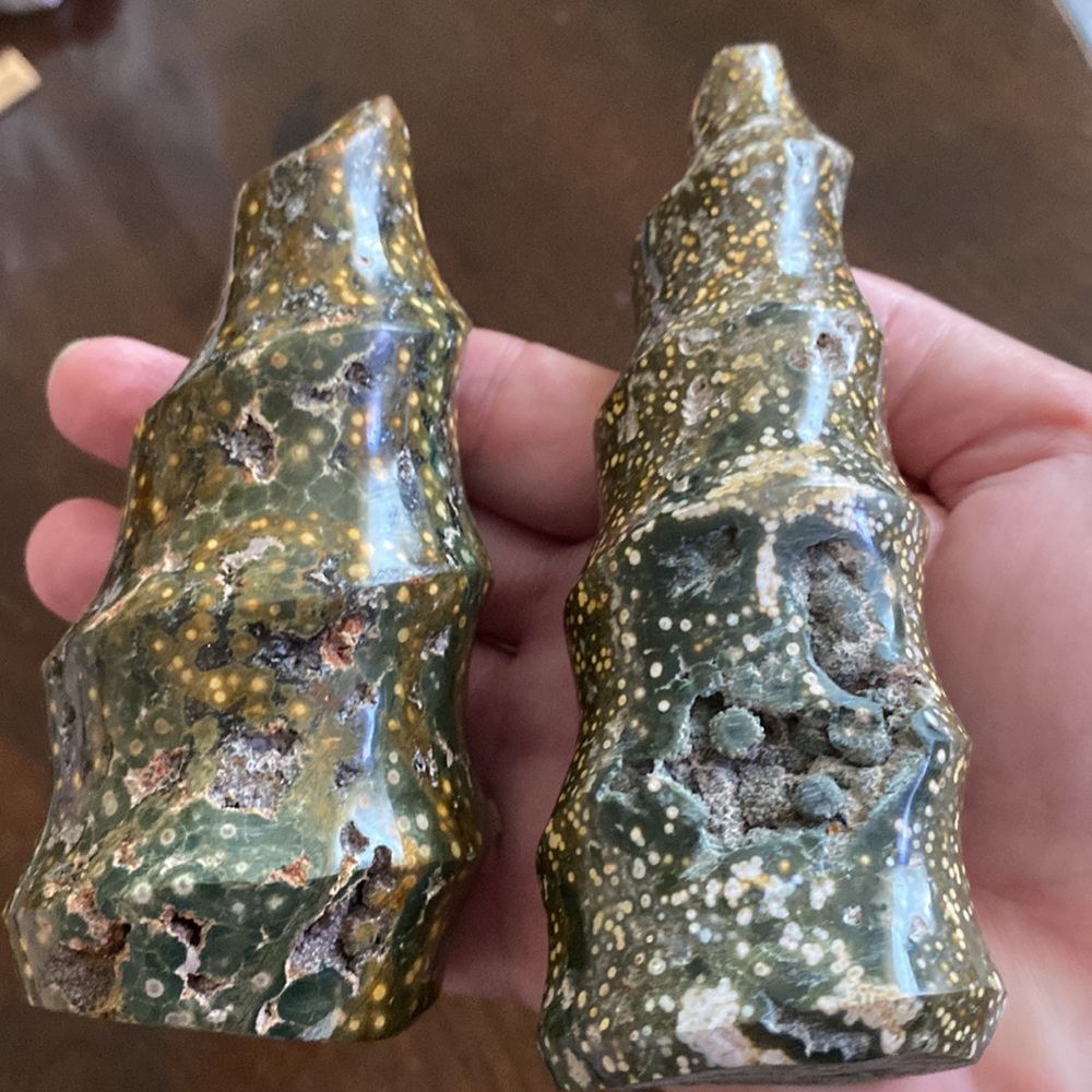 🔥OCEAN JASPER PAIR🔥. Old stock/ early OJ. 5” & 4.25” tall x 1.5” wide. PRETTY